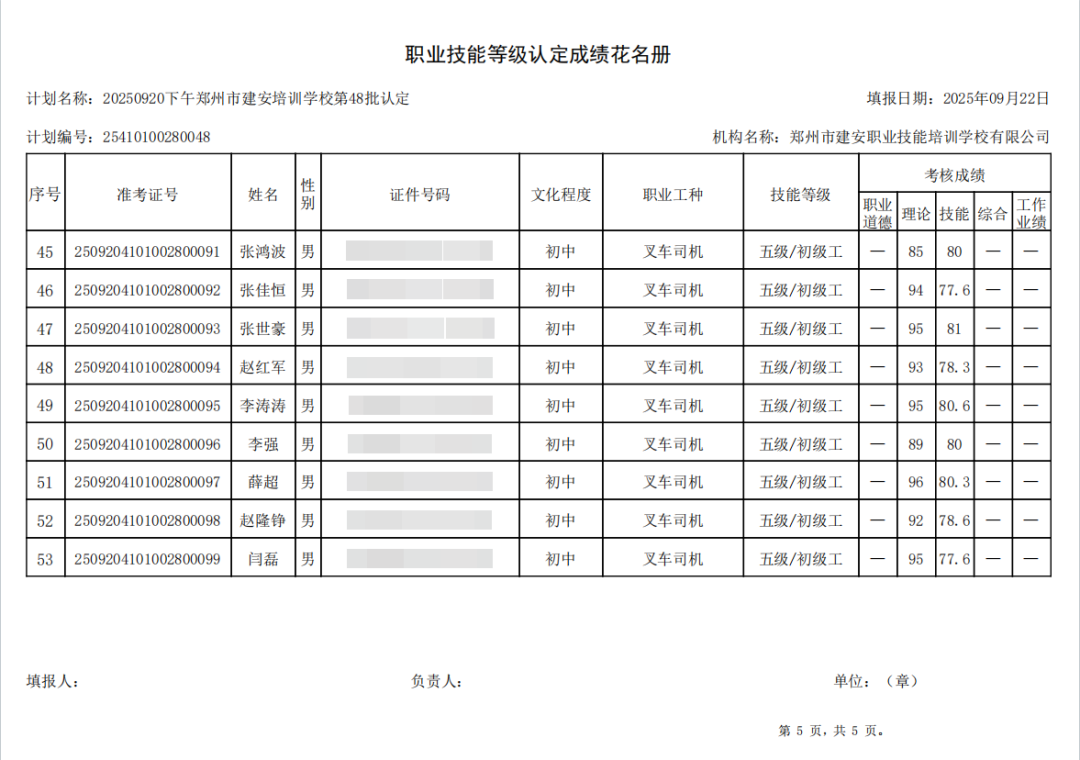 建安职业技能培训学校-2025年第48批职业技能等级认定考试成绩公示(图5)