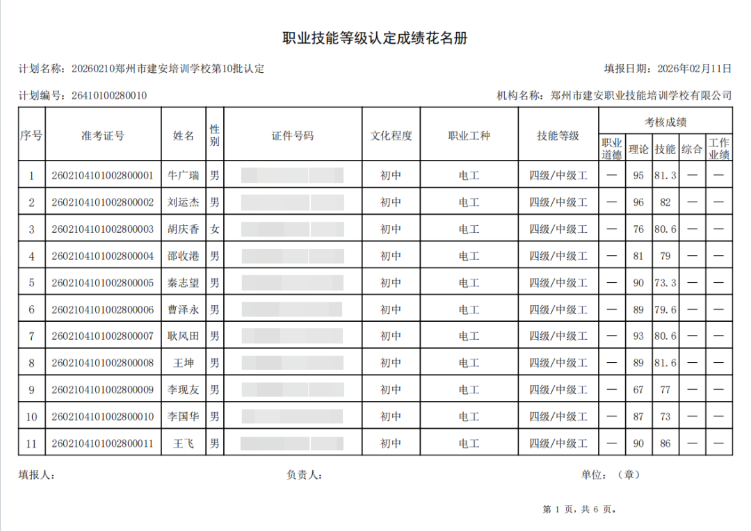 建安职业技能培训学校-2026年第10批职业技能等级认定考试成绩公示（图1）