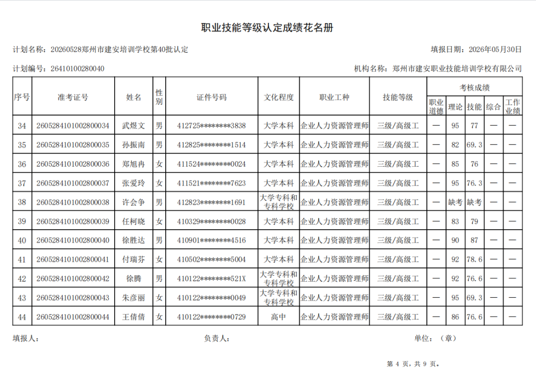 建安职业技能培训学校-2026年第40批职业技能等级认定考试成绩公示(图4)