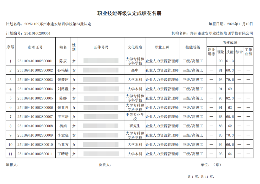 建安职业技能培训学校-2025年第54批职业技能等级认定考试成绩公示（图1）