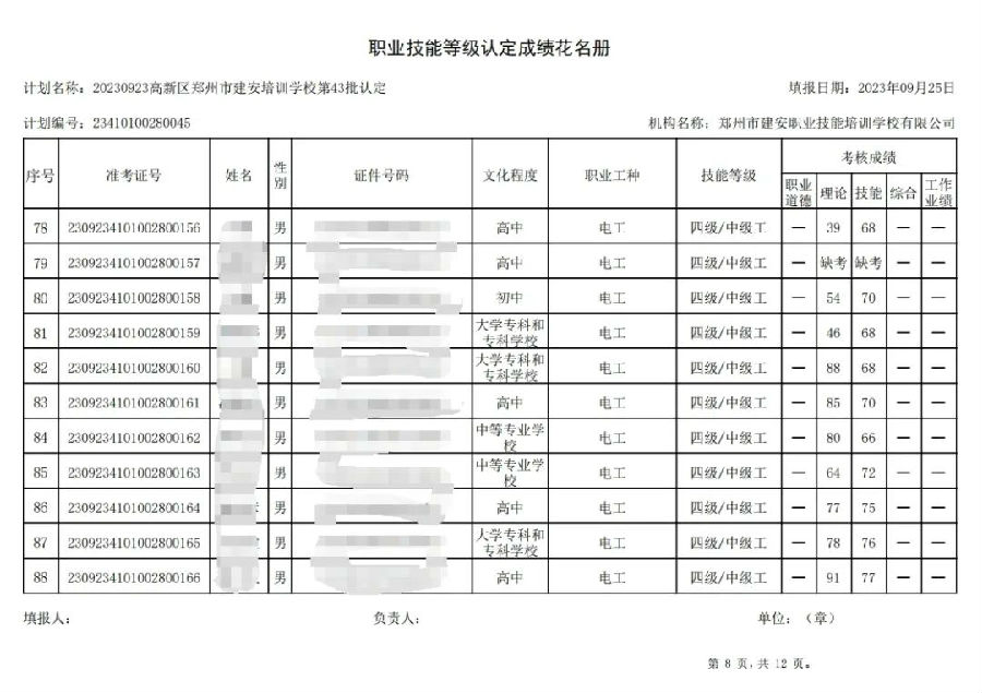 建安职业技能培训学校-第43批职业技能等级认定考试成绩公示（图8）