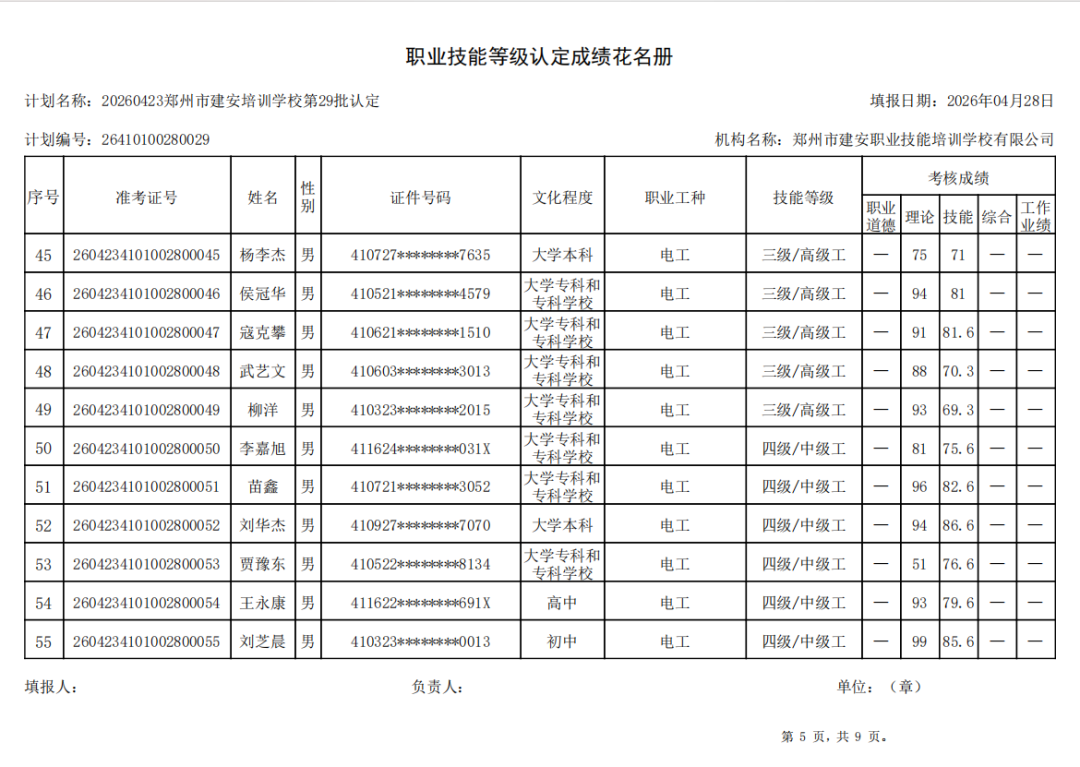 建安职业技能培训学校-2026年第29批职业技能等级认定考试成绩公示（图5）