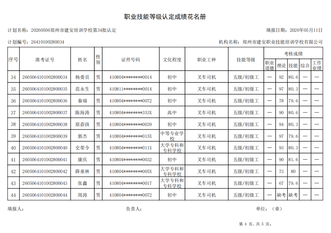 建安职业技能培训学校-2026年第34批职业技能等级认定考试成绩公示(图4)