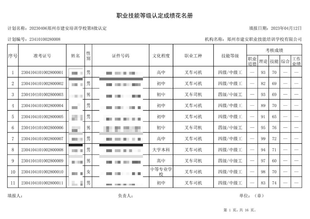 通知：建安职业技能培训学校-第8批职业技能等级认定考试成绩公示（图1）