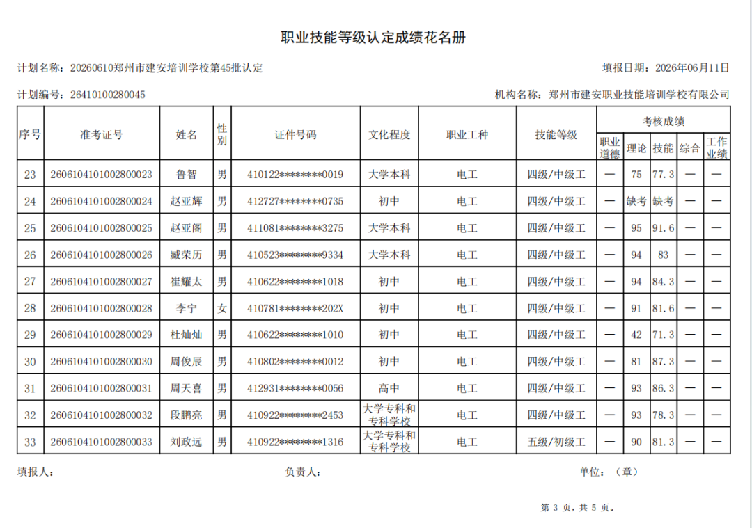 建安职业技能培训学校-2026年第45批职业技能等级认定考试成绩公示(图3)