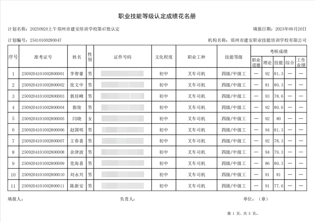 建安职业技能培训学校-2025年第47批职业技能等级认定考试成绩公示（图1）