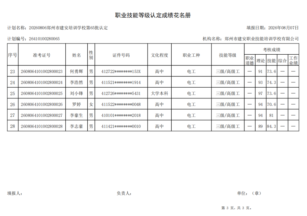 建安职业技能培训学校-2026年第65批职业技能等级认定考试成绩公示（图3）