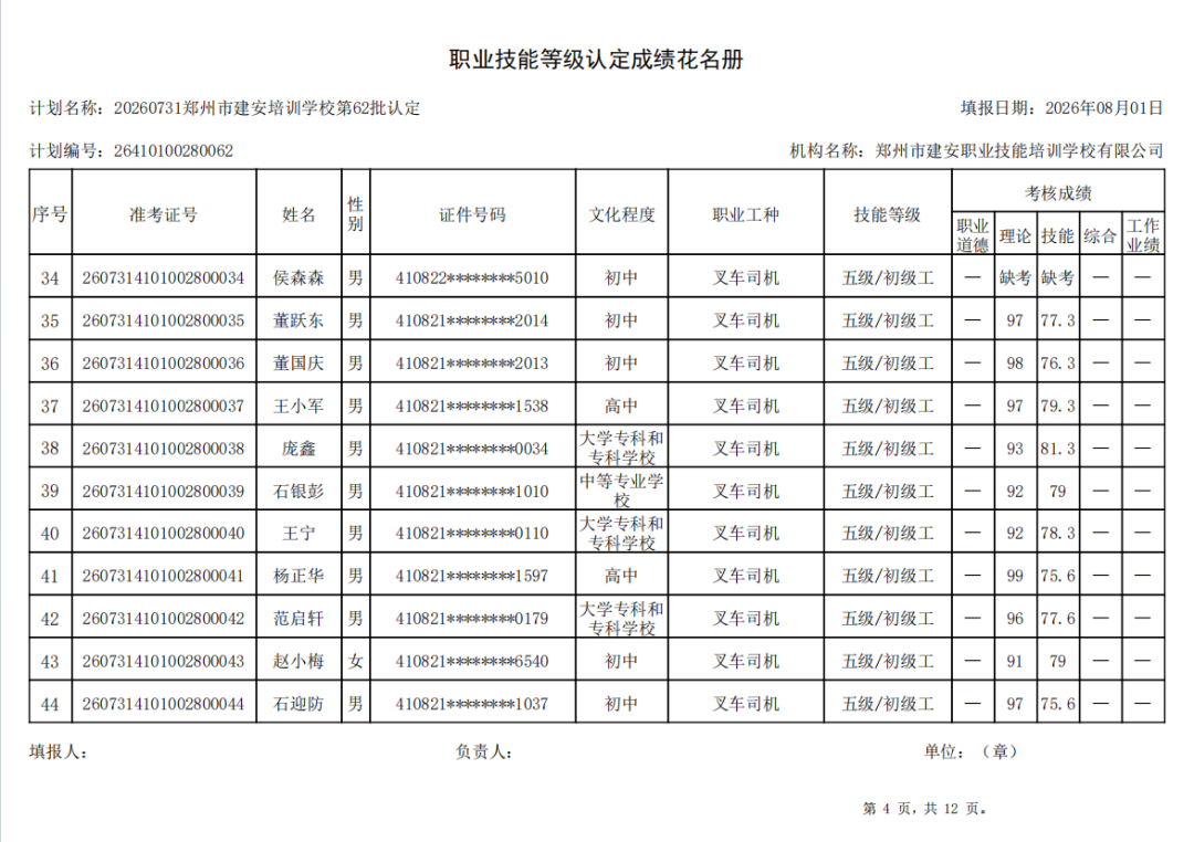 建安职业技能培训学校-2026年第62批职业技能等级认定考试成绩公示(图4)