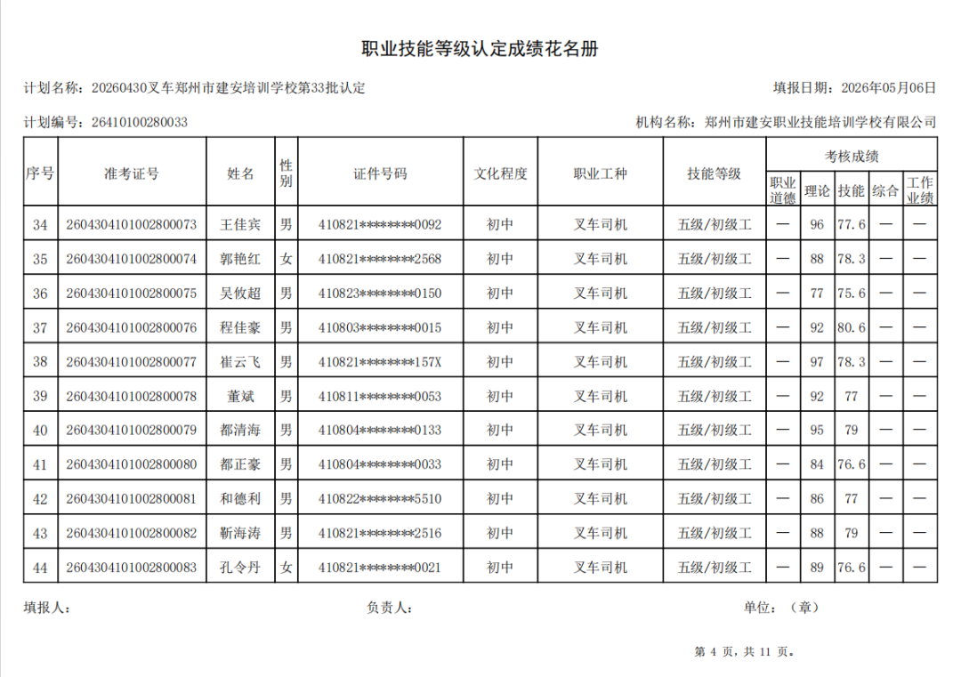 建安职业技能培训学校-2026年第33批职业技能等级认定考试成绩公示(图4)