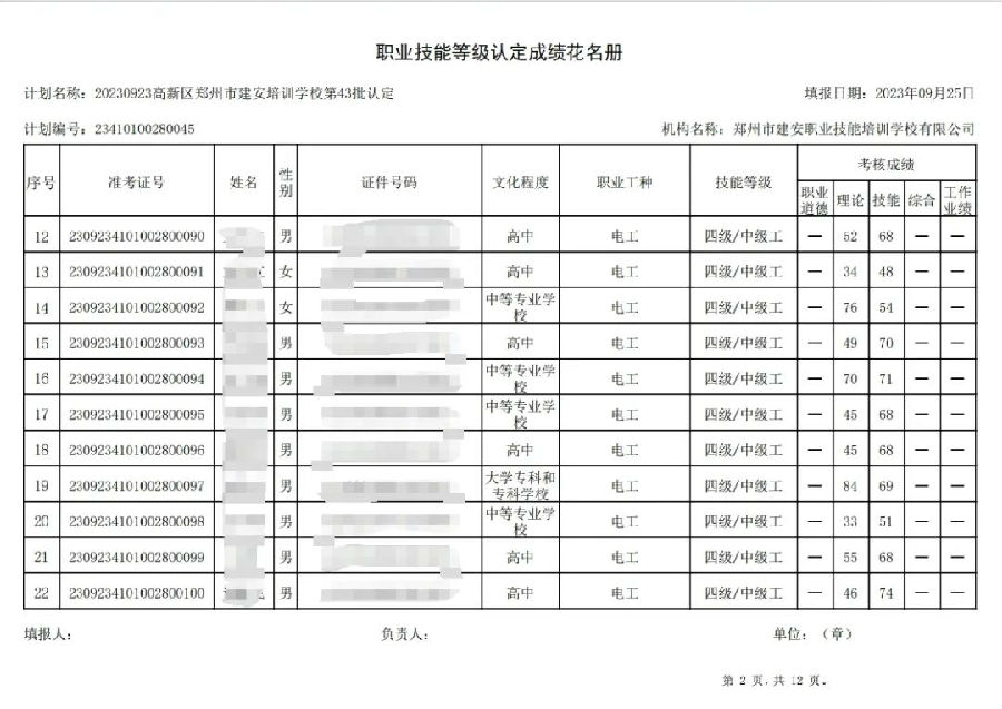 建安职业技能培训学校-第43批职业技能等级认定考试成绩公示（图2）