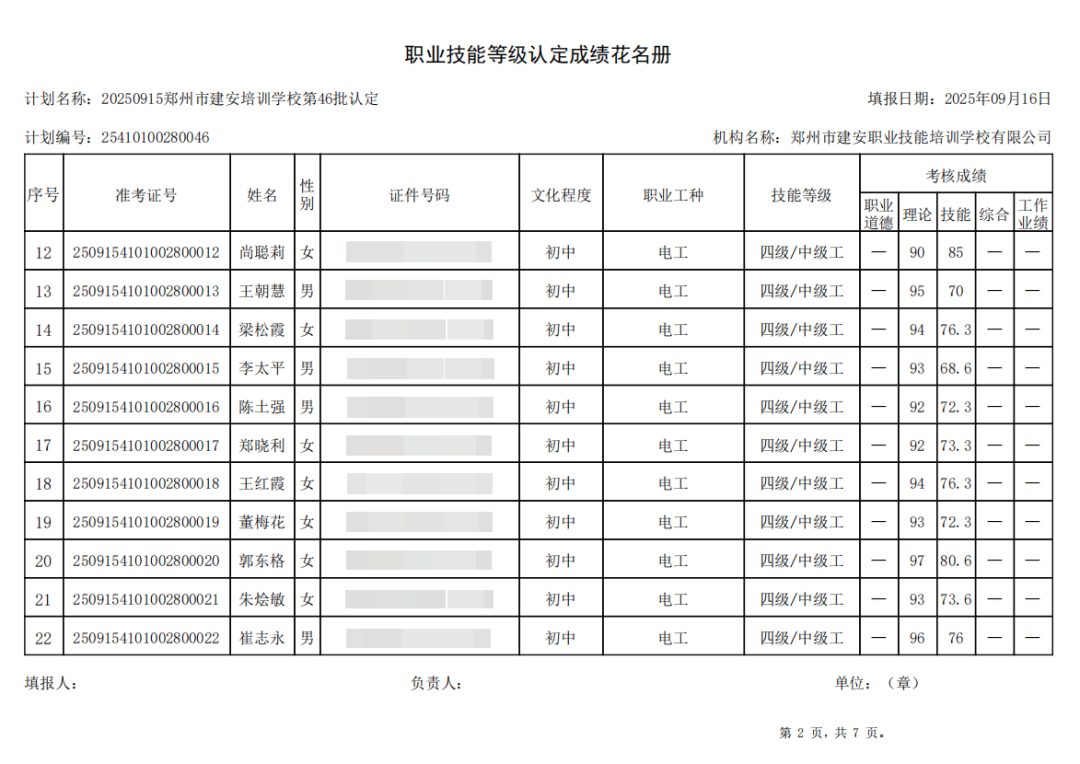 建安职业技能培训学校-2025年第46批职业技能等级认定考试成绩公示(图2)