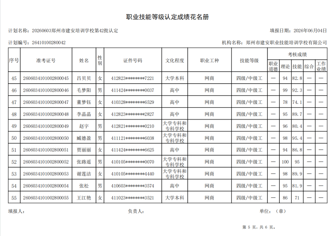 建安职业技能培训学校-2026年第42批职业技能等级认定考试成绩公示（图5）