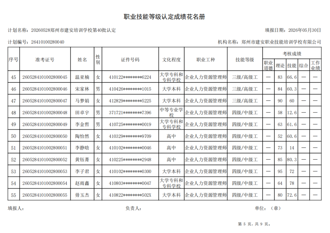 建安职业技能培训学校-2026年第40批职业技能等级认定考试成绩公示(图5)