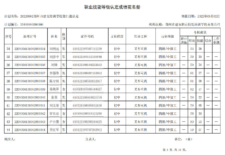 建安职业技能培训学校-第71批职业技能等级认定考试成绩公示（图4）