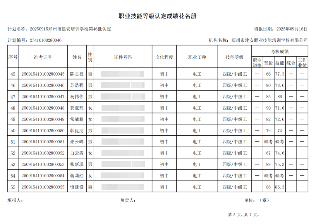 建安职业技能培训学校-2025年第46批职业技能等级认定考试成绩公示(图5)