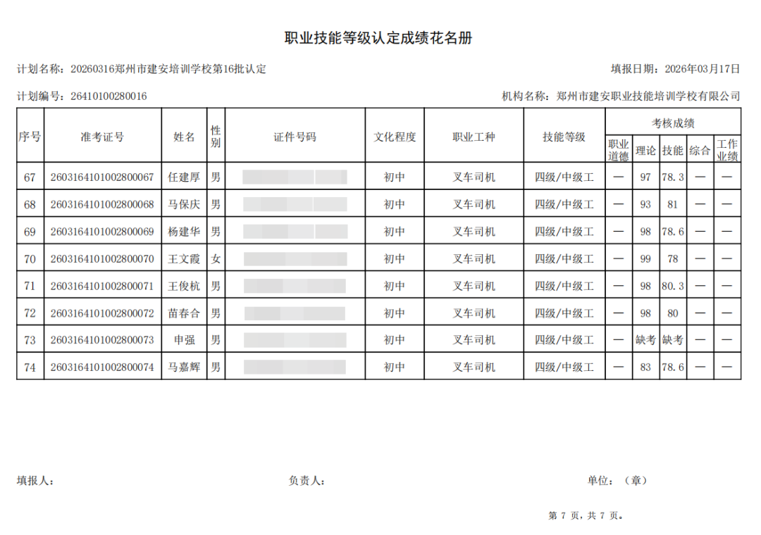 建安职业技能培训学校-2026年第16批职业技能等级认定考试成绩公示(图7)