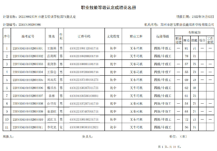 建安职业技能培训学校-第71批职业技能等级认定考试成绩公示（图1）