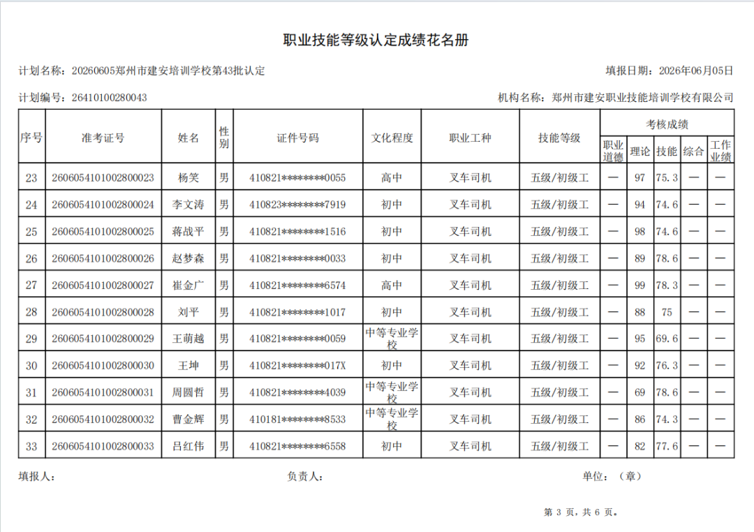 建安职业技能培训学校-2026年第43批职业技能等级认定考试成绩公示(图3)