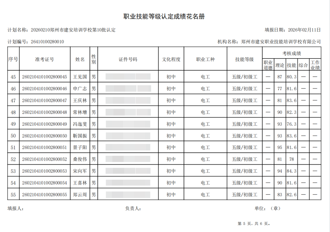 建安职业技能培训学校-2026年第10批职业技能等级认定考试成绩公示（图5）