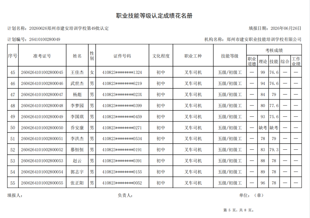建安职业技能培训学校-2026年第49批职业技能等级认定考试成绩公示(图5)