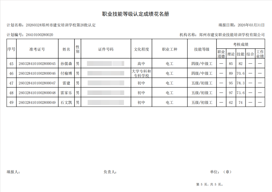 建安职业技能培训学校-2026年第20批职业技能等级认定考试成绩公示（图5）