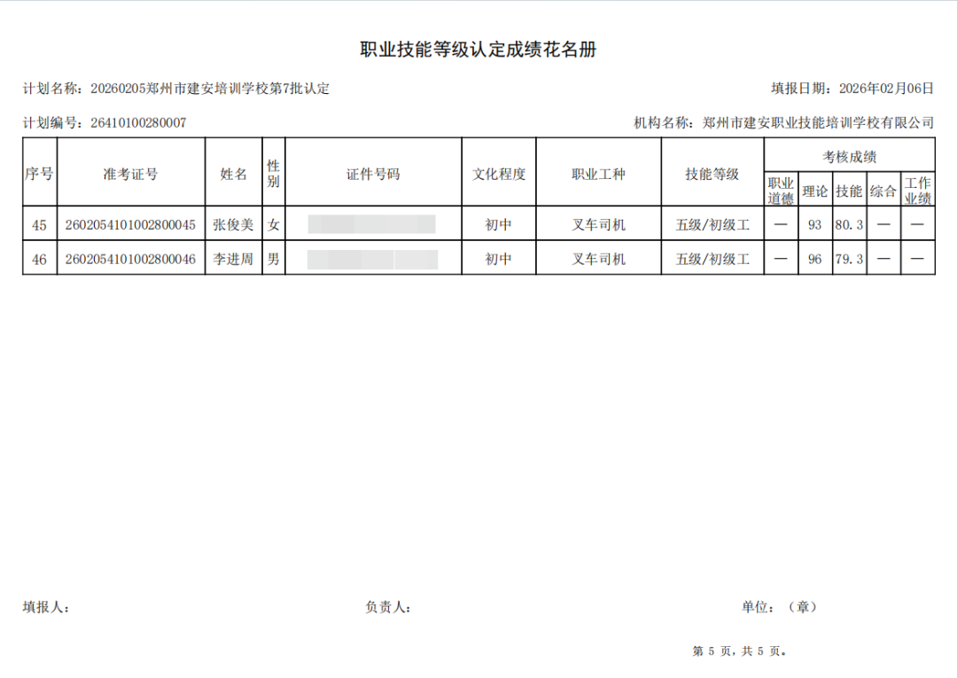 建安职业技能培训学校-2026年第7批职业技能等级认定考试成绩公示(图5)
