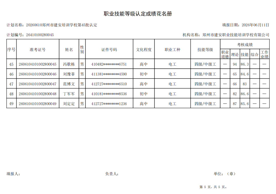 建安职业技能培训学校-2026年第45批职业技能等级认定考试成绩公示(图5)