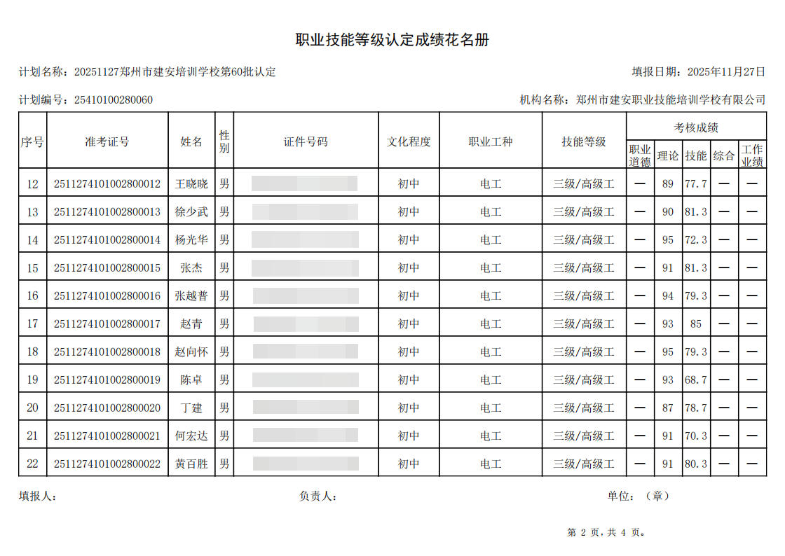 建安职业技能培训学校-2025年第60批职业技能等级认定考试成绩公示(图2)