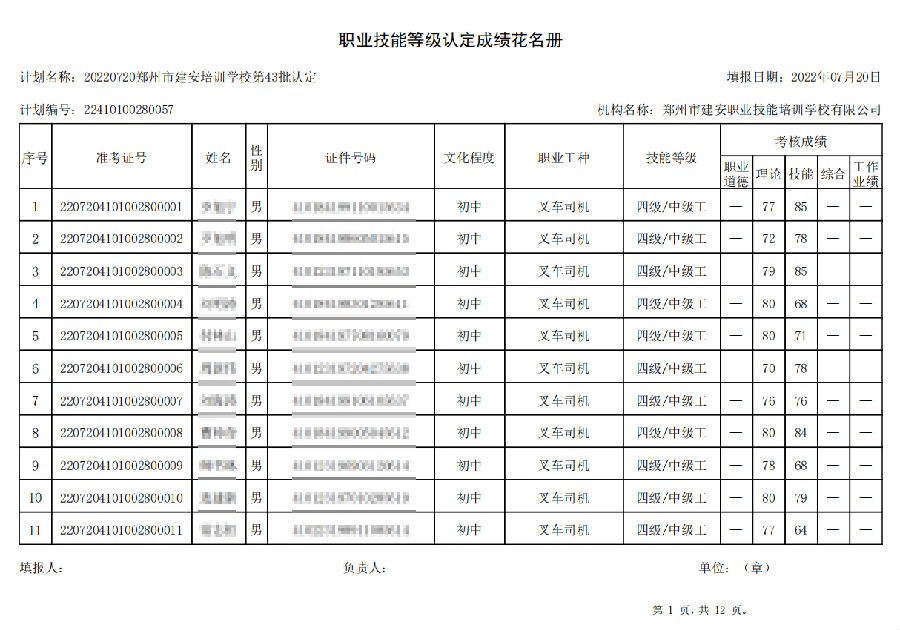 建安职业技能培训学校-第43批职业技能等级认定考试成绩公示（图1）