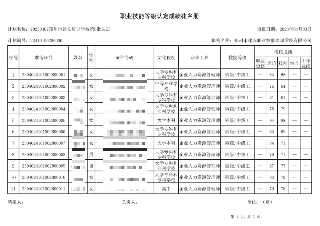 通知：建安职业技能培训学校-第6批职业技能等级认定考试成绩公示（图1）