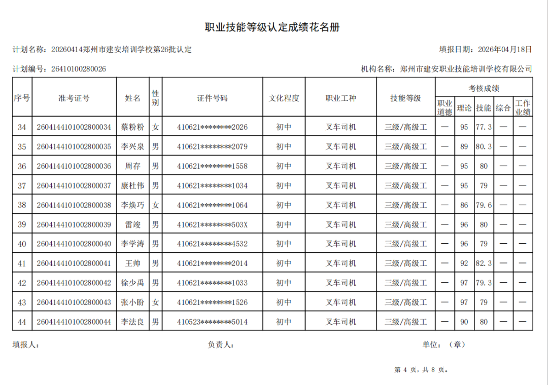 建安职业技能培训学校-2026年第26批职业技能等级认定考试成绩公示(图4)