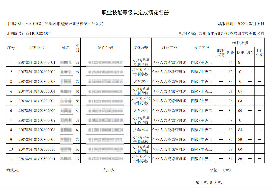 建安职业技能培训学校-第29批职业技能等级认定考试成绩公示（图1）