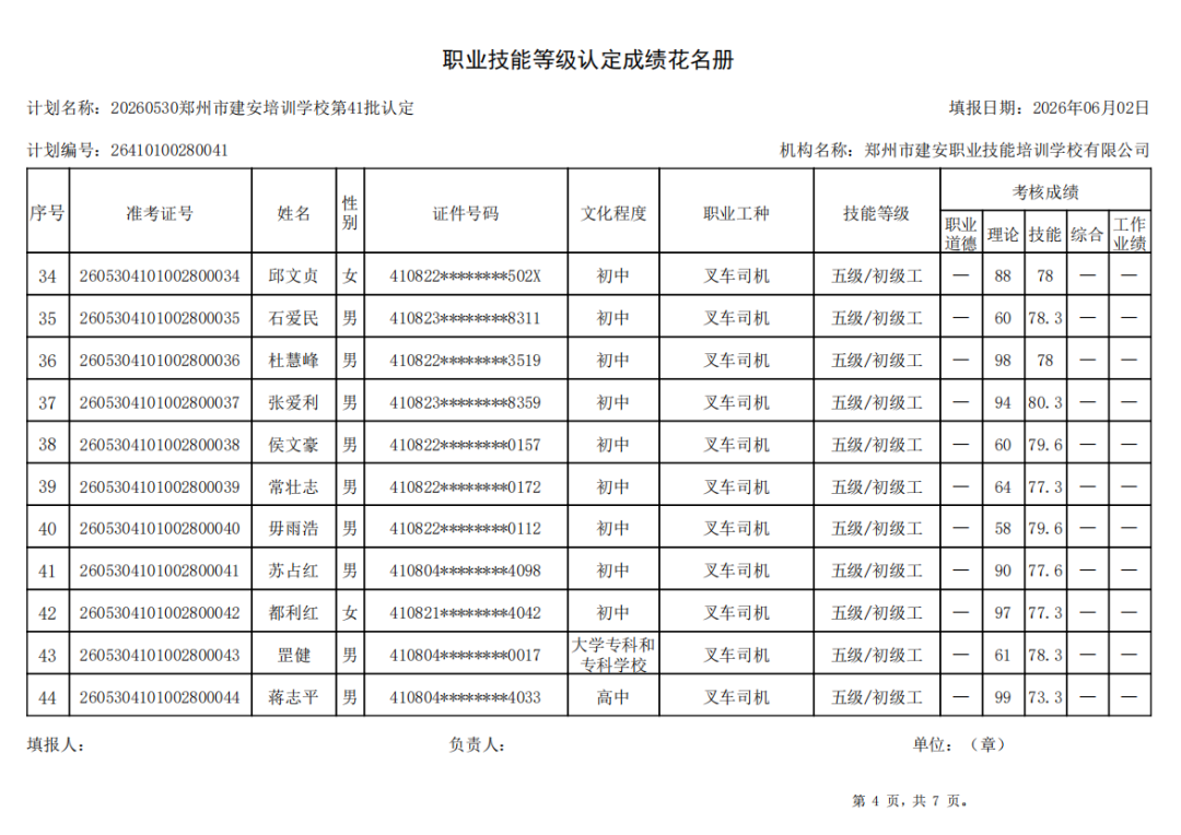 建安职业技能培训学校-2026年第41批职业技能等级认定考试成绩公示（图4）