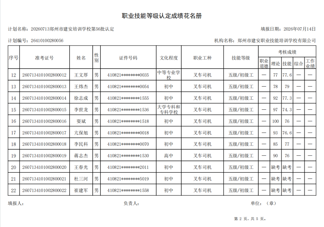 建安职业技能培训学校-2026年第56批职业技能等级认定考试成绩公示(图2)