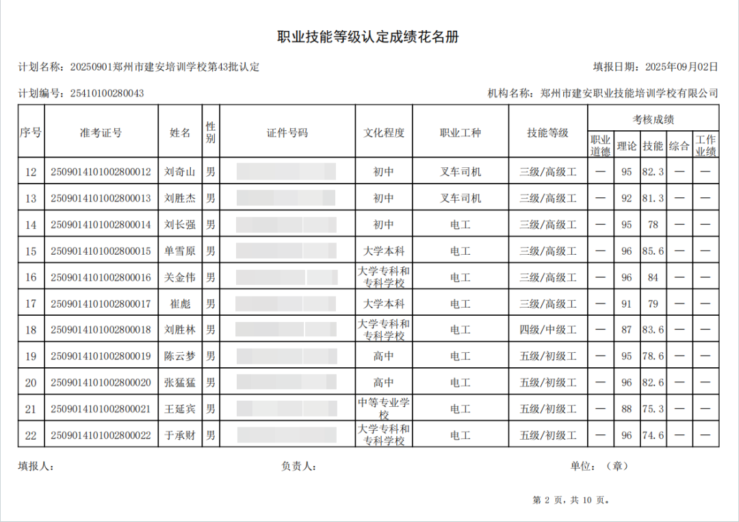建安职业技能培训学校-2025年第43批职业技能等级认定考试成绩公示（图2）