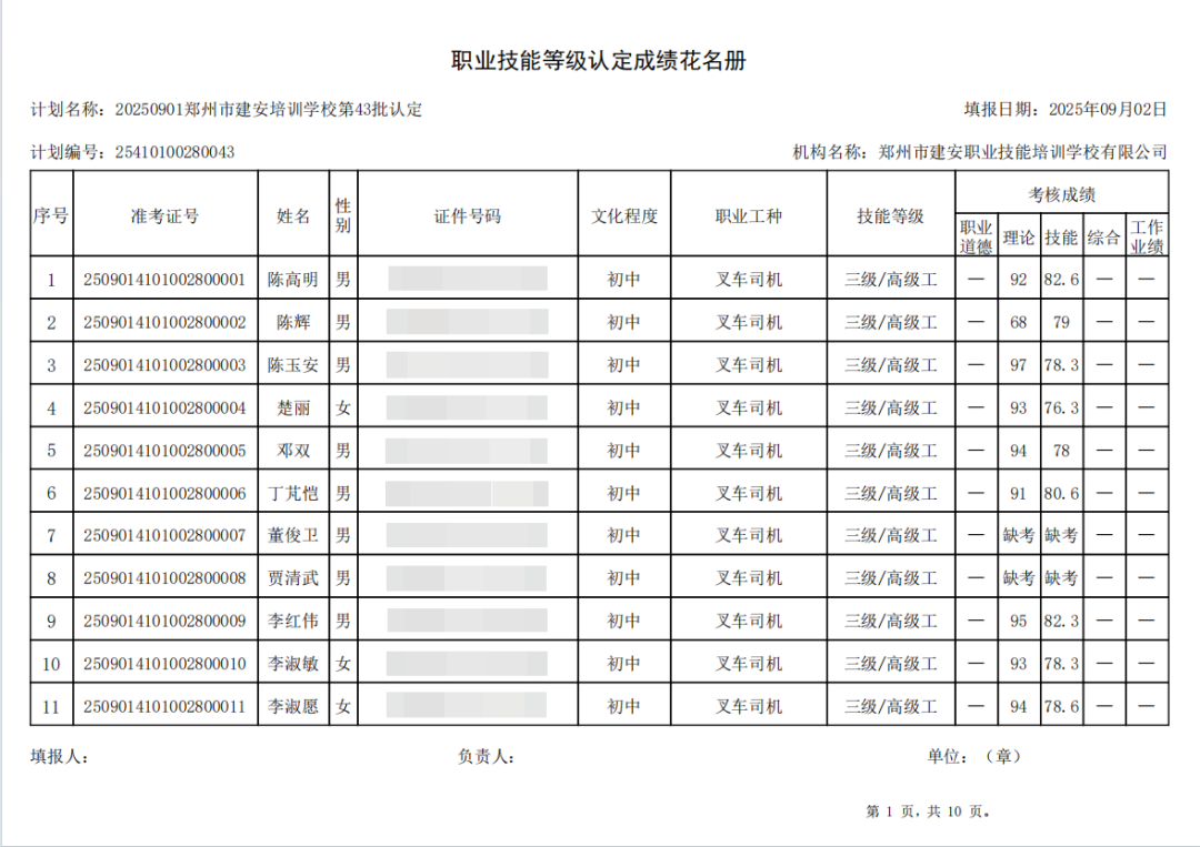 建安职业技能培训学校-2025年第43批职业技能等级认定考试成绩公示（图1）