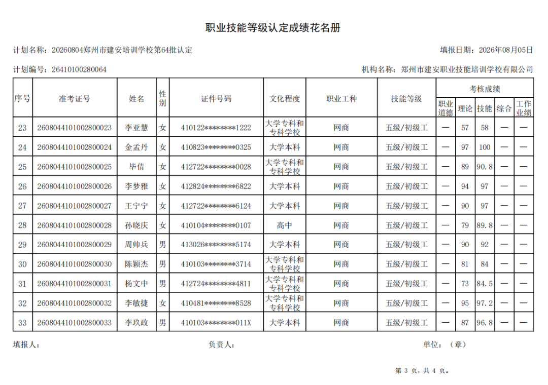 建安职业技能培训学校-2026年第64批职业技能等级认定考试成绩公示(图3)