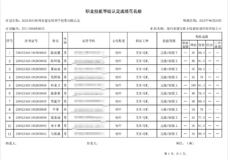 建安职业技能培训学校-2025年第32批职业技能等级认定考试成绩公示（图1）