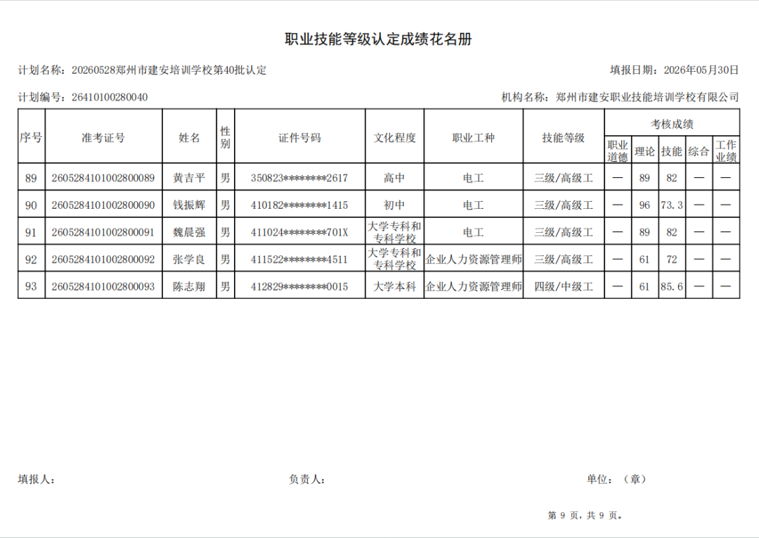建安职业技能培训学校-2026年第40批职业技能等级认定考试成绩公示(图9)