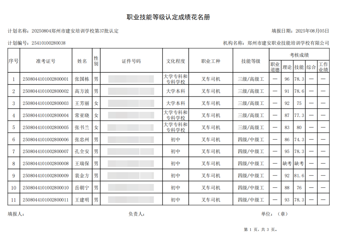 建安职业技能培训学校-2025年第37批职业技能等级认定考试成绩公示（图1）