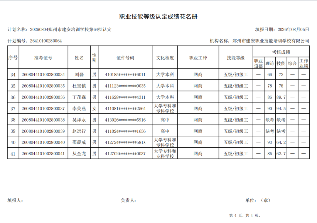 建安职业技能培训学校-2026年第64批职业技能等级认定考试成绩公示(图4)