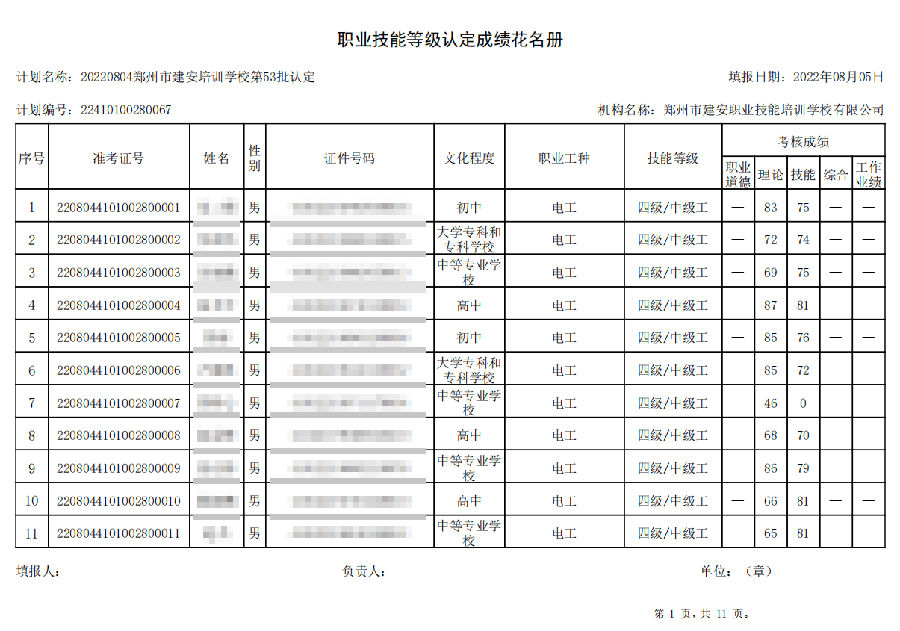 建安职业技能培训学校-第53批职业技能等级认定考试成绩公示（图1）