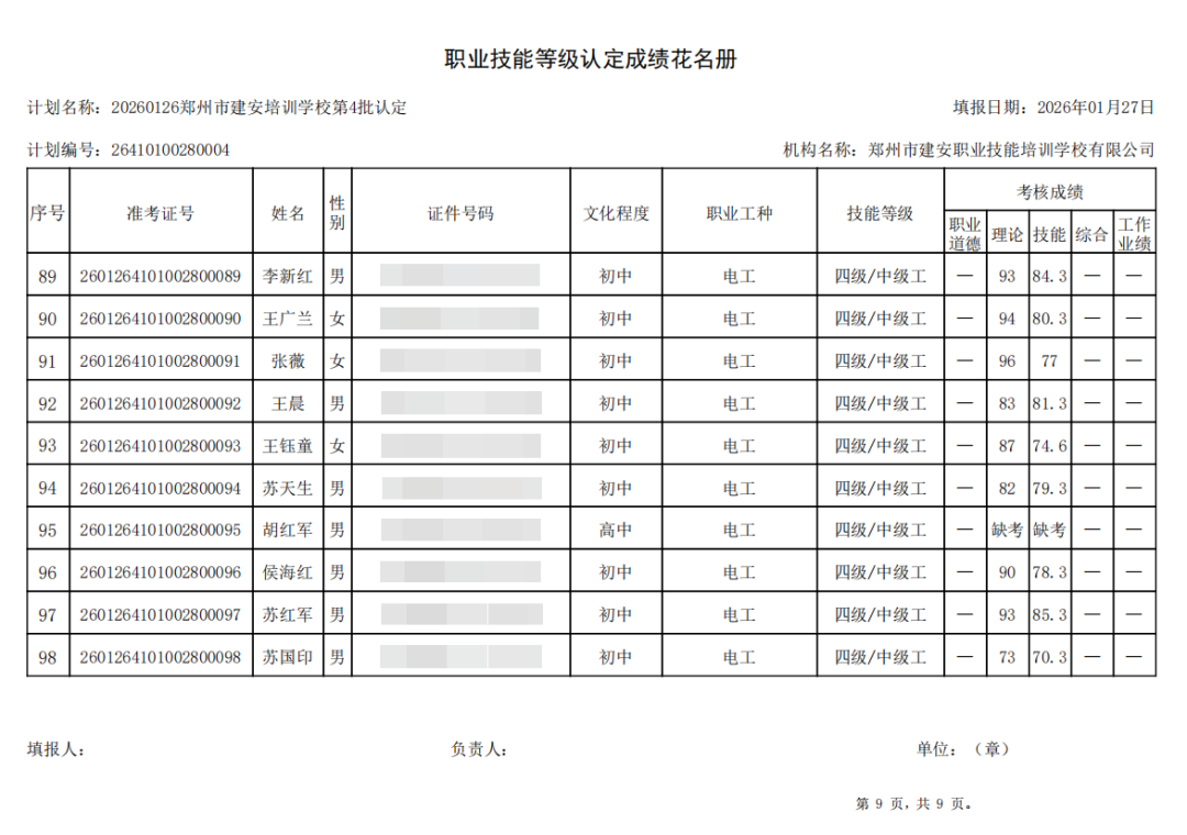 建安职业技能培训学校-2026年第4批职业技能等级认定考试成绩公示(图9)