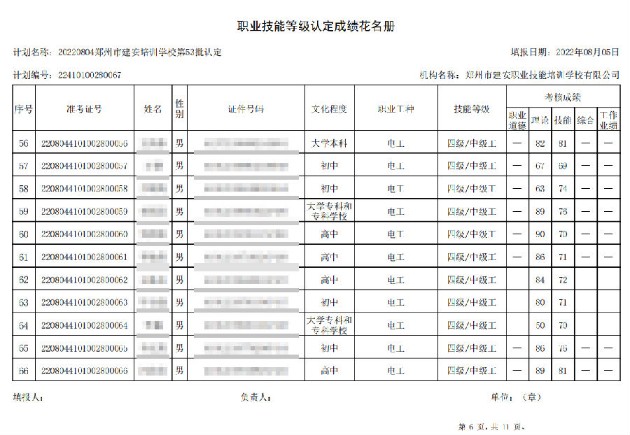 建安职业技能培训学校-第53批职业技能等级认定考试成绩公示（图6）