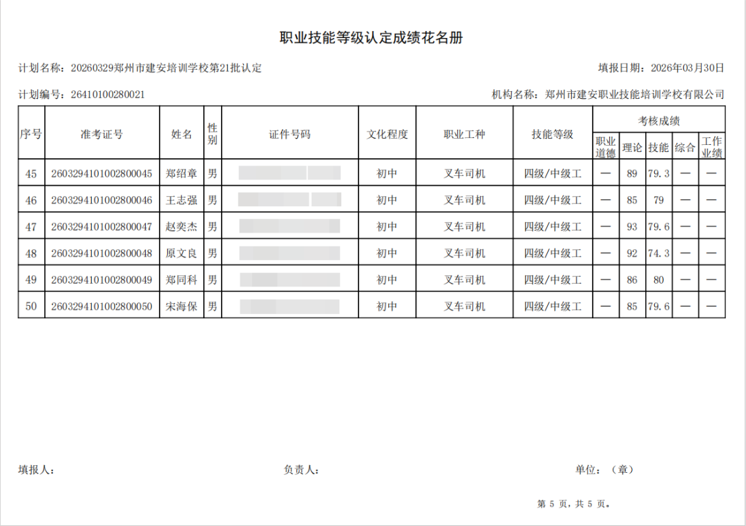 建安职业技能培训学校-2026年第21批职业技能等级认定考试成绩公示（图5）