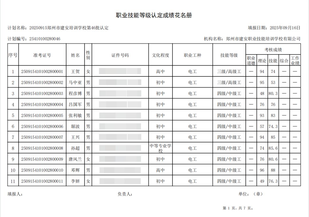建安职业技能培训学校-2025年第46批职业技能等级认定考试成绩公示(图1)