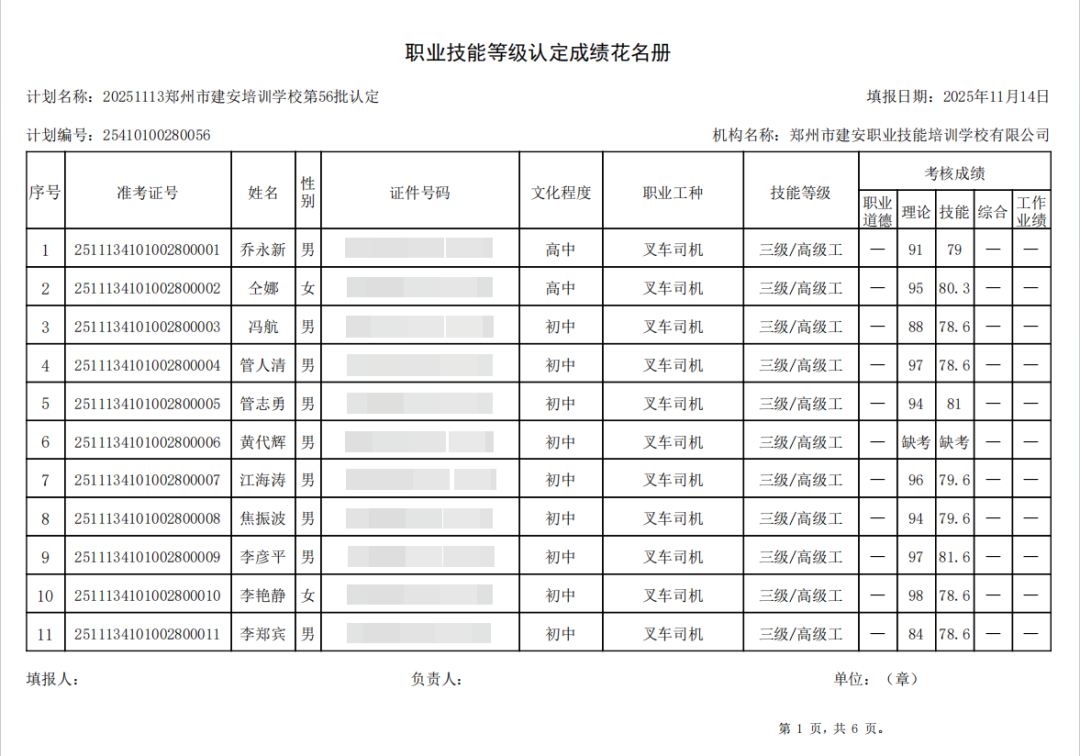 建安职业技能培训学校-2025年第56批职业技能等级认定考试成绩公示(图1)