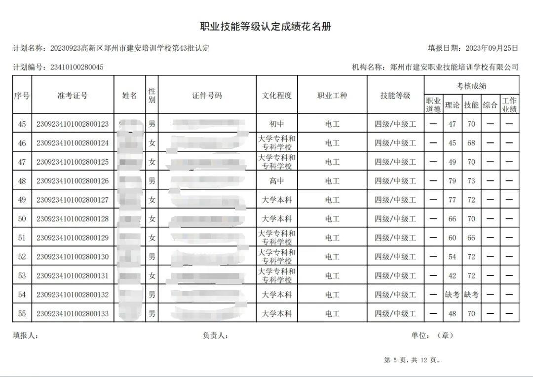 建安职业技能培训学校-第43批职业技能等级认定考试成绩公示（图5）
