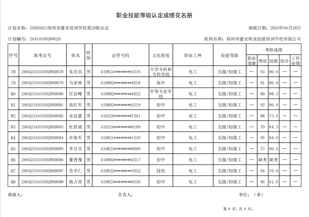 建安职业技能培训学校-2026年第29批职业技能等级认定考试成绩公示（图8）