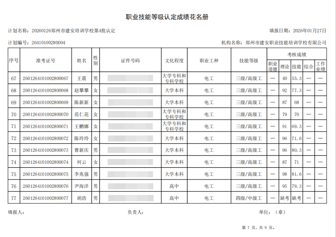 建安职业技能培训学校-2026年第4批职业技能等级认定考试成绩公示(图7)